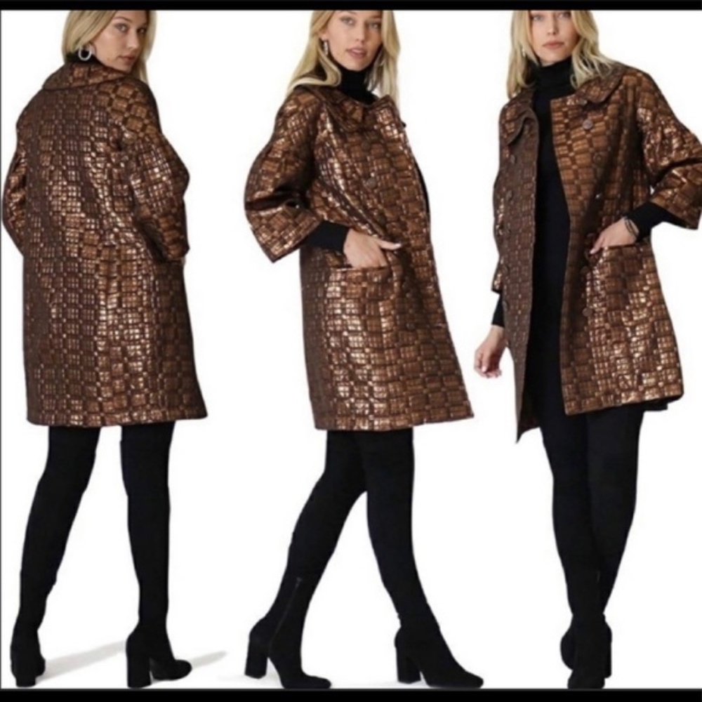 Vertigo Paris Metallic Bronze Textured Pea Coat